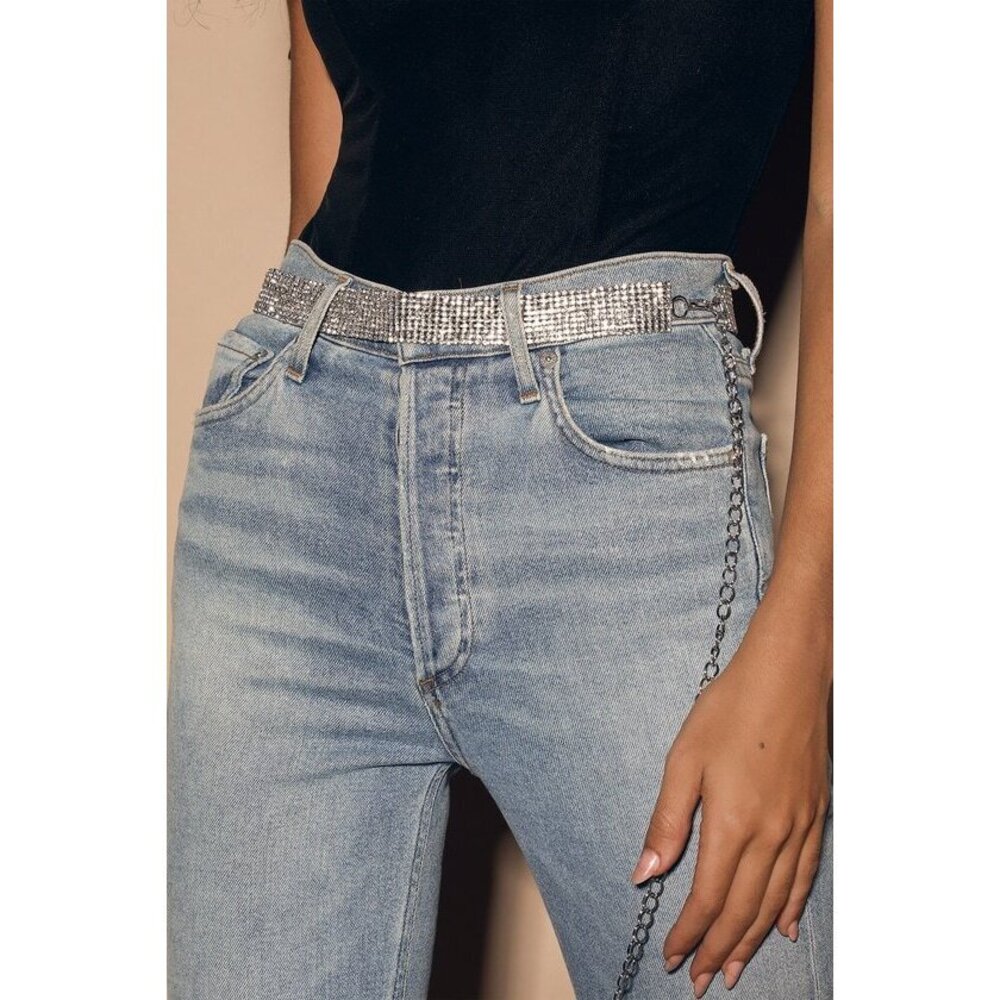 Lulus Cloud Nine Silver Rhinestone Chain Belt - Size One Size